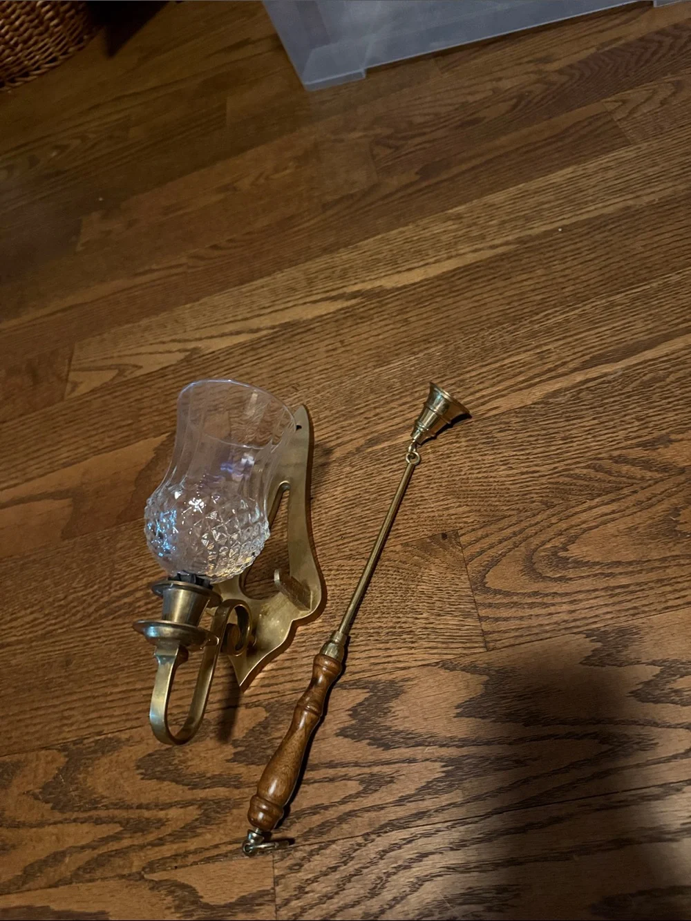 Mid Century Brass and Glass Wall Sconce with Snuffer